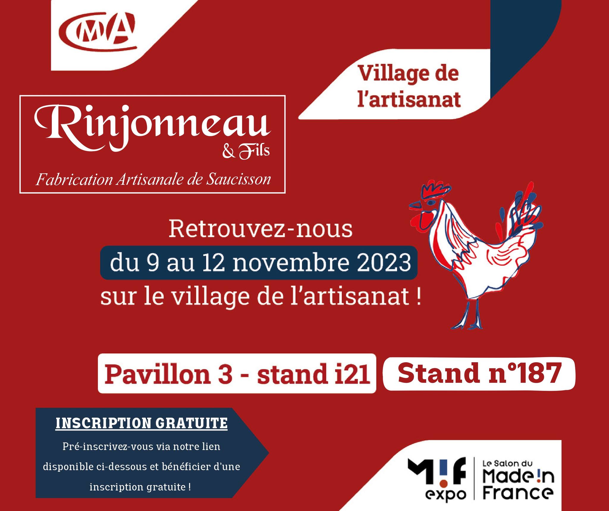 Rinjonneau participera au salon du Made in France du 9 au 12 novembre à Paris - Invitation ici